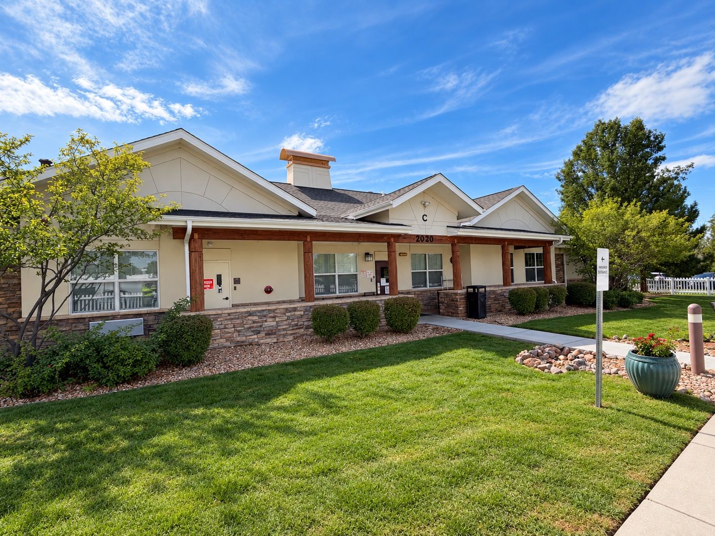 Front porch and lawn of building C